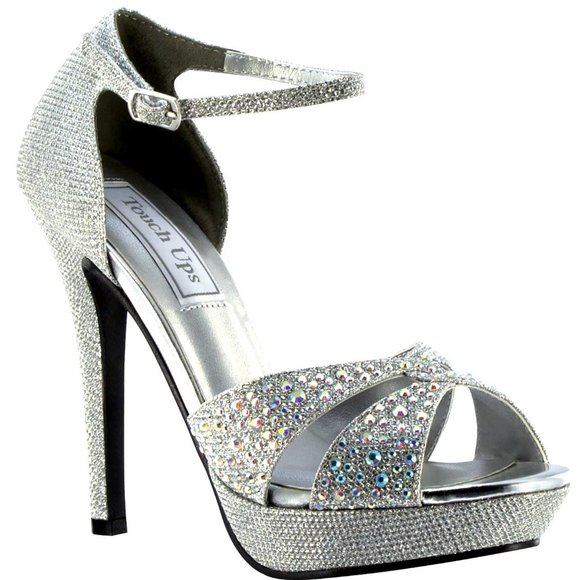 Touch Ups Shoes - Touch Ups Shelby Silver Shimmer Jeweled Heels